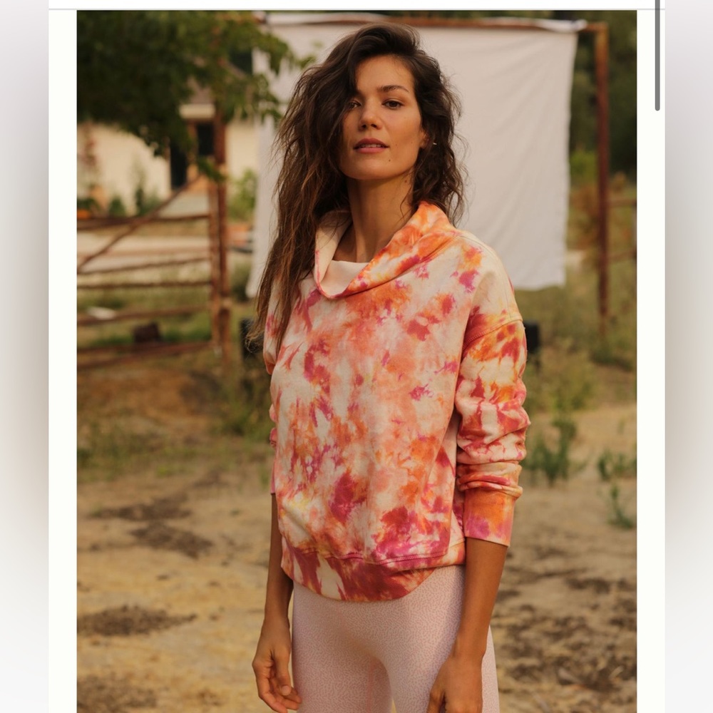 Anthropologie Pilcro Elayna Cozy Pink Orange Tie dye Sweatshirt small